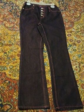 Women’s Straight Leg Jeans in Black with Hot Pink Contrast Stitching,sz.7/8